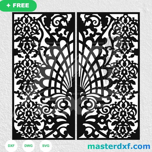 Damask Fan Tail DXF Panel for Laser-Cut Wall Screens DXF File